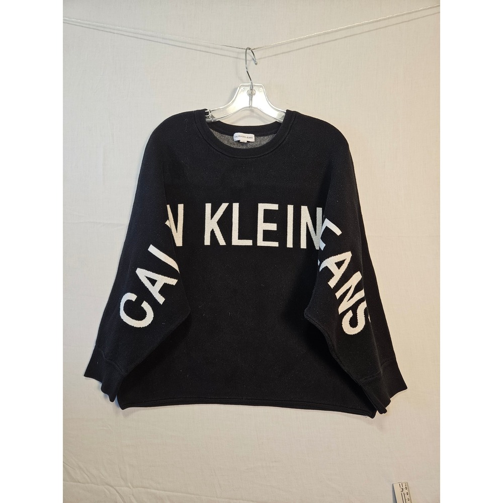 Calvin Klein Jeans Mens Large Black White Logo Intarsia Cotton Sweater CJZYNOO69